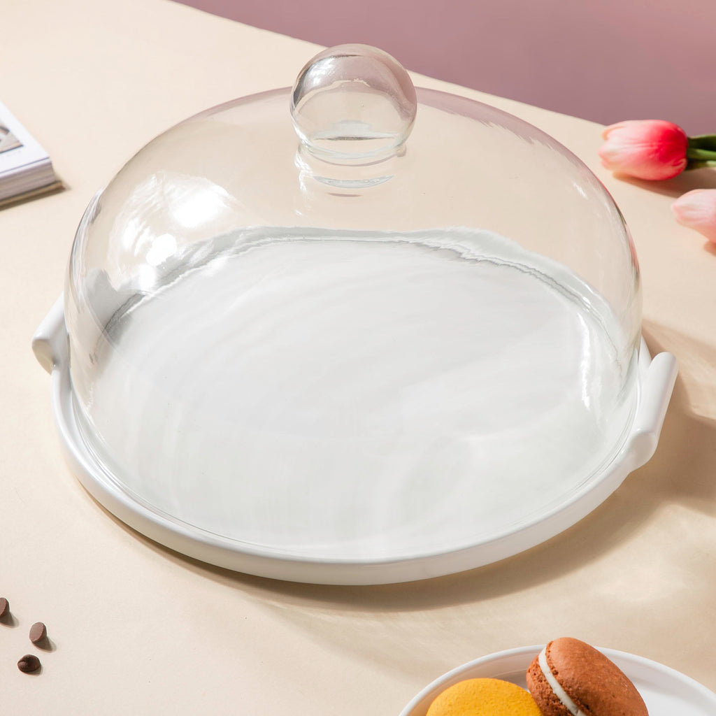 Cake Plate With Cover White 11.5 Inch Nestasia