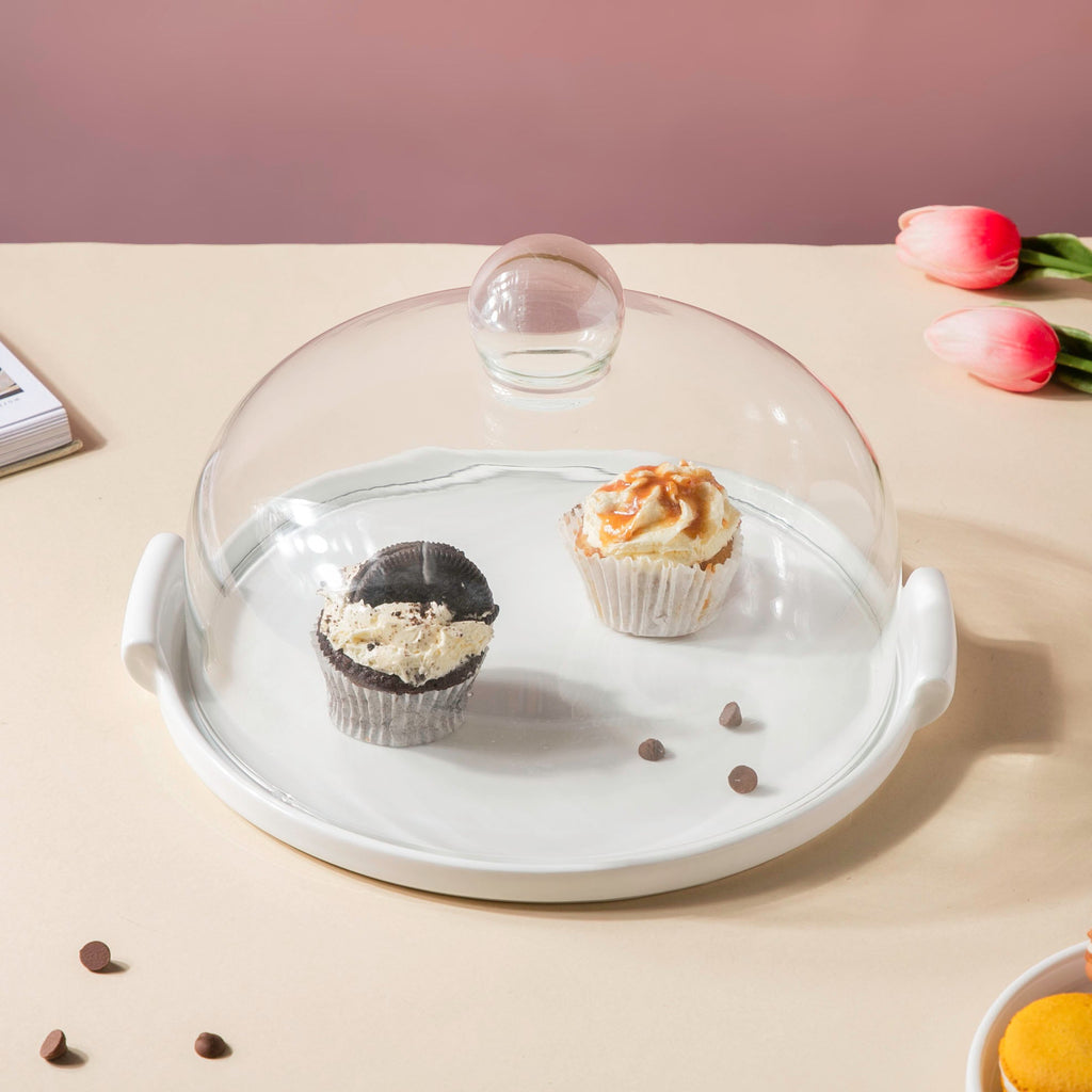 Cake Plate With Cover White 10 Inch Nestasia
