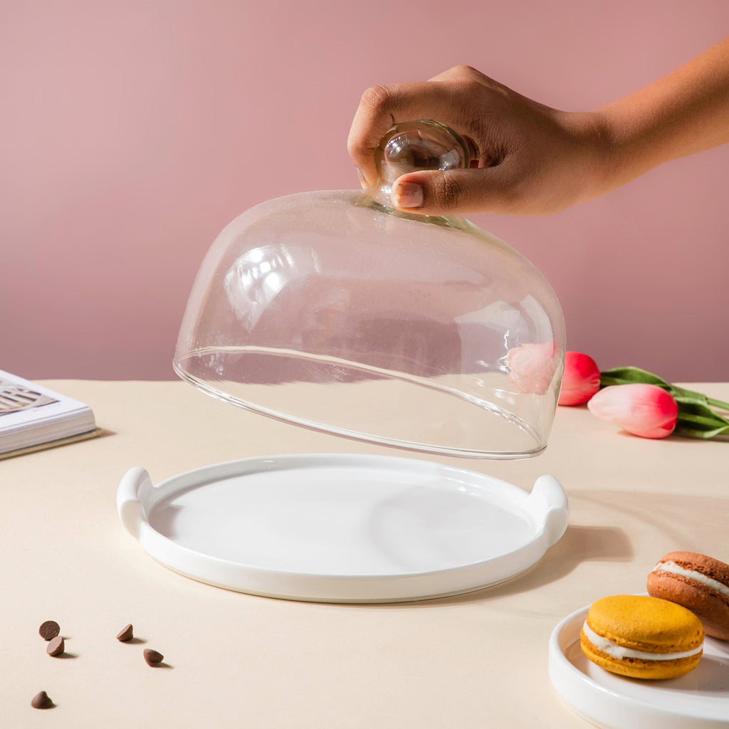Cake Plate With Cover White 8.5 Inch Nestasia
