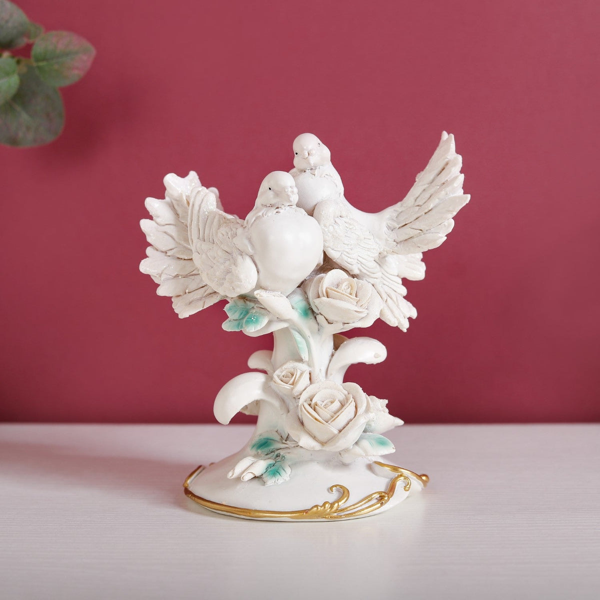 Birds Couple Figurine For Home Decor White Nestasia