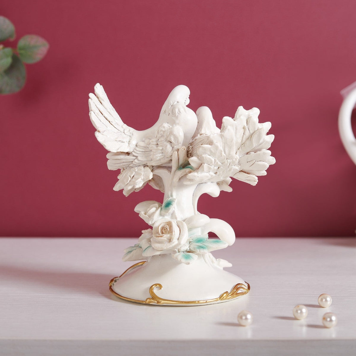 Birds Couple Figurine For Home Decor White Nestasia