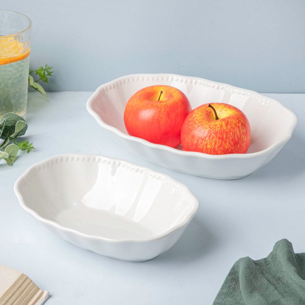Serena Oval Serving Bowl White 10 inch 800 ml Nestasia