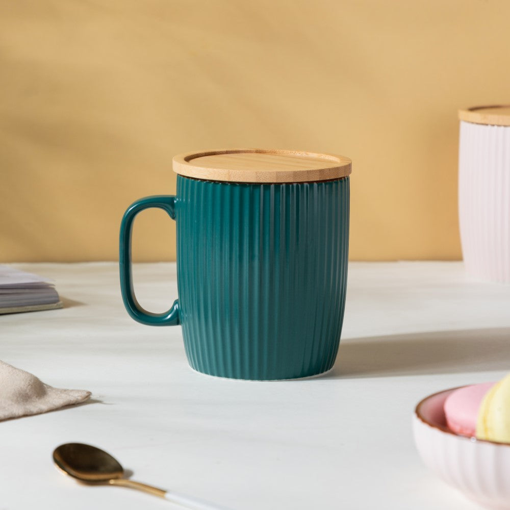 Ceramic Mug with Wooden Lid Green Nestasia