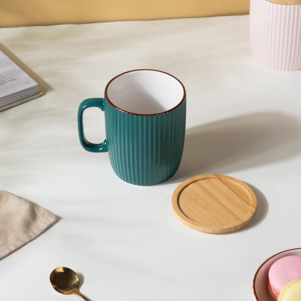Ceramic Mug with Wooden Lid Green Nestasia