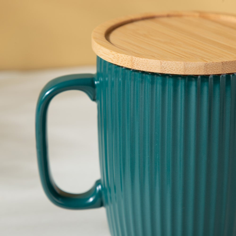 Ceramic Mug with Wooden Lid Green Nestasia