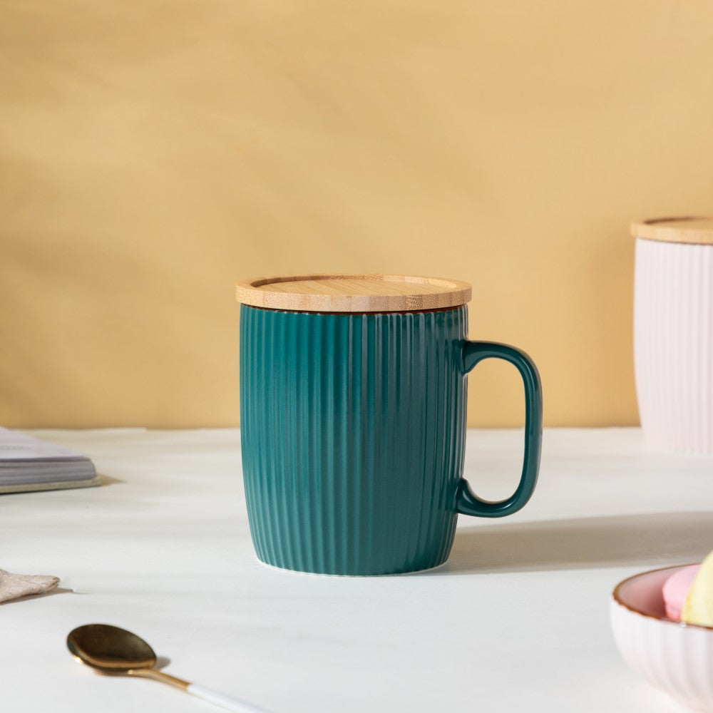 Ceramic Mug with Wooden Lid Green Nestasia