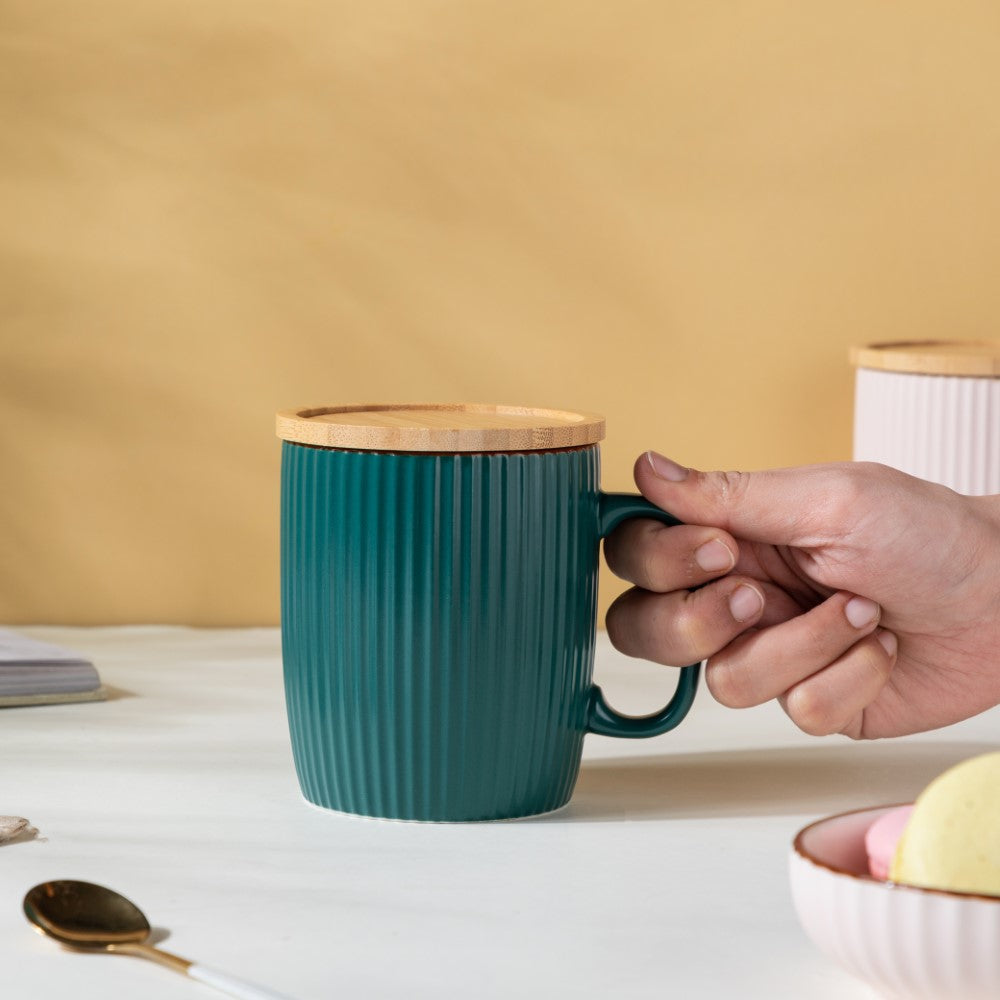 Ceramic Mug with Wooden Lid Green Nestasia