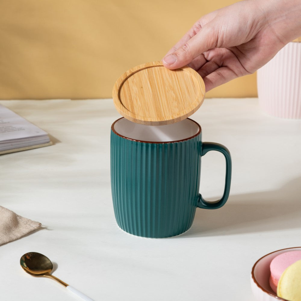 Ceramic Mug with Wooden Lid Green Nestasia