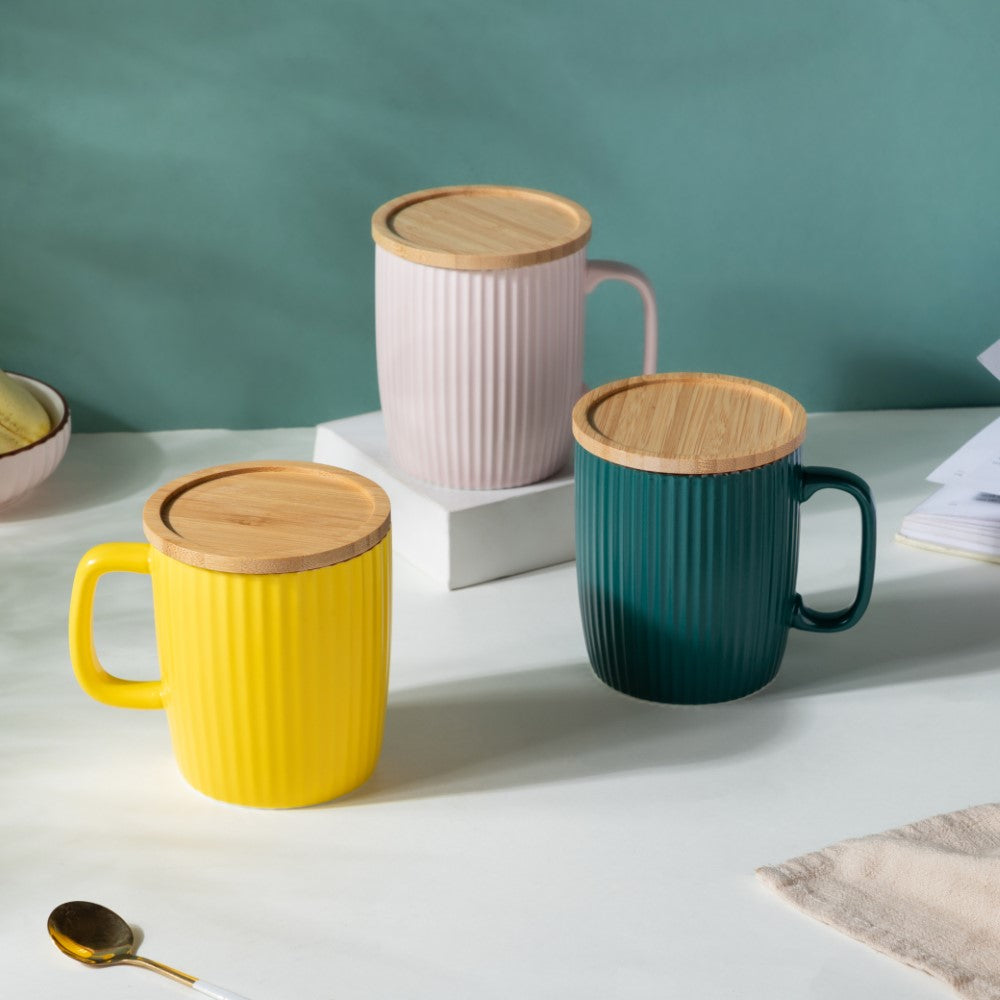 Ceramic Mug with Wooden Lid Green Nestasia