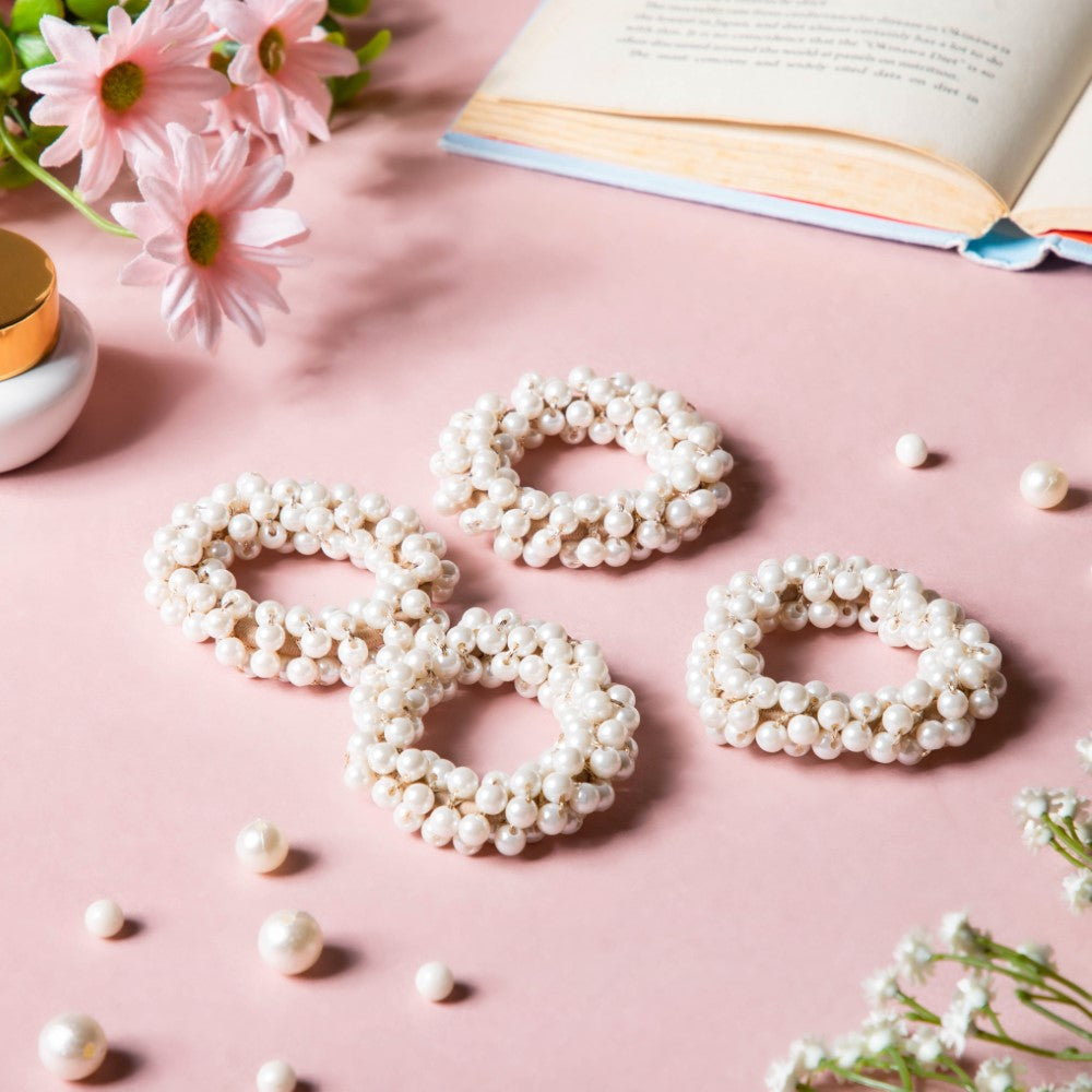 Pearl Hair Ties White Set Of 4 Nestasia