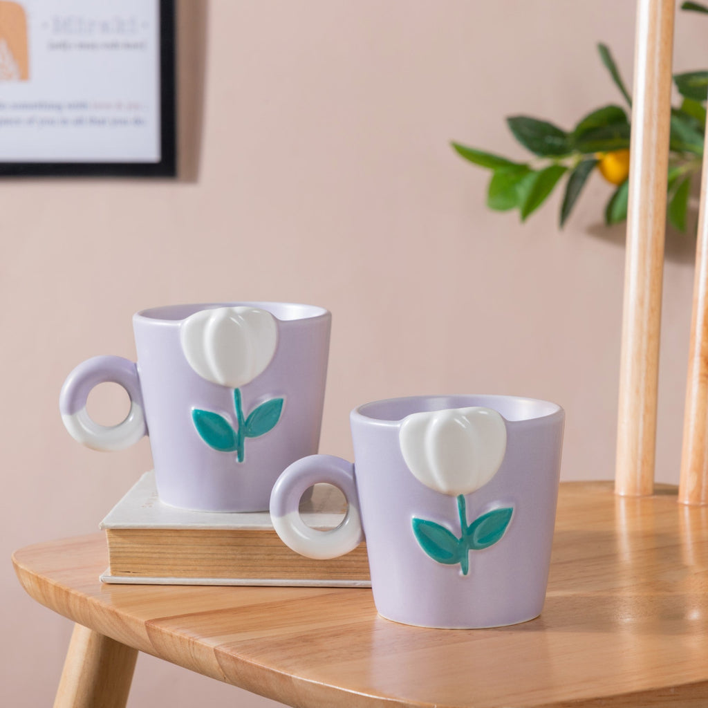 Tulip Coffee Mug Lilac Set of 2 330ml Nestasia