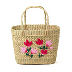 Embroidered Seagrass Shopping Bag Handmade for Storage & Daily Use