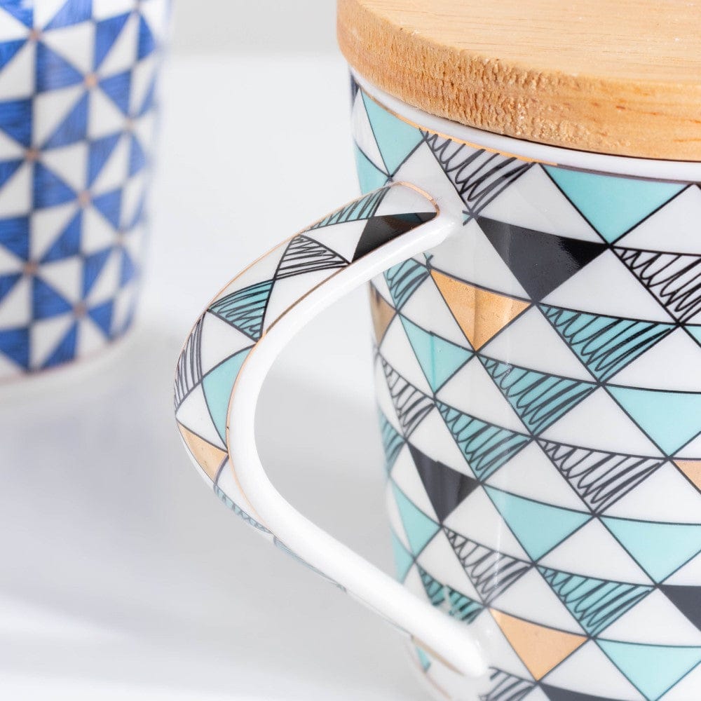 Mosaic Multicoloured Mug With Wooden Lid 500 ml Nestasia