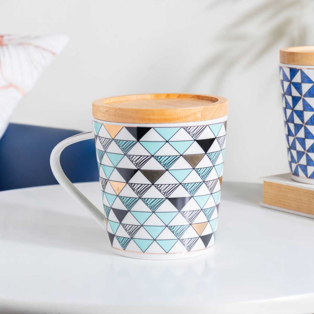 Mosaic Multicoloured Mug With Wooden Lid 500 ml Nestasia