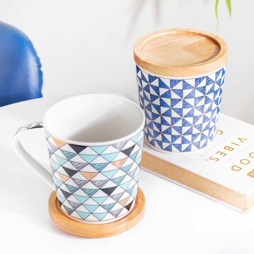 Mosaic Multicoloured Mug With Wooden Lid 500 ml Nestasia