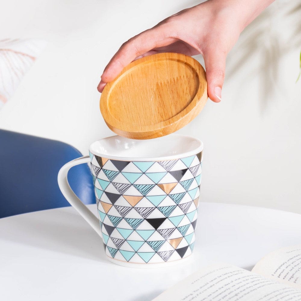 Mosaic Multicoloured Mug With Wooden Lid 500 ml Nestasia