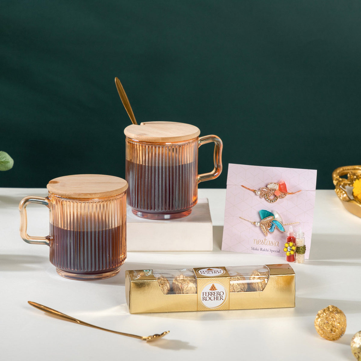 Tea Cup Rakhi Gift Hamper Set Of 4 Nestasia