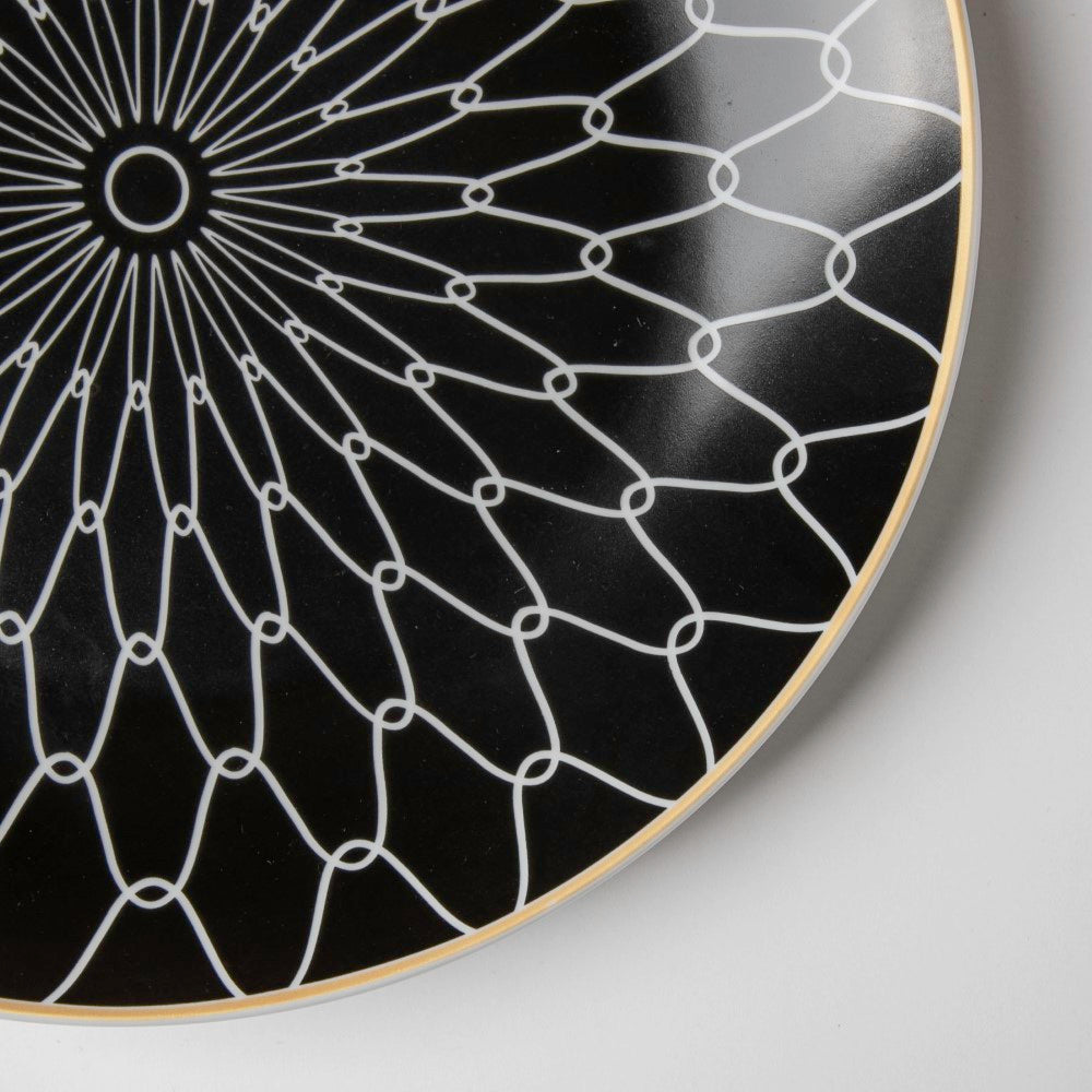 Trellis Gloss Ceramic Dinner Plate Black White Rim 10 Inch Nestasia