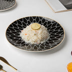 Trellis Gloss Ceramic Dinner Plate Black White Rim 10 Inch Nestasia