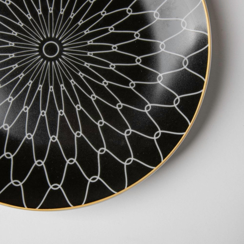 Trellis Gloss Ceramic Plate For Snacks Black 8 Inch Nestasia