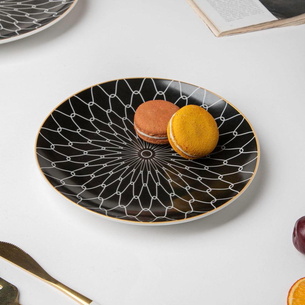 Trellis Gloss Ceramic Plate For Snacks Black 8 Inch Nestasia
