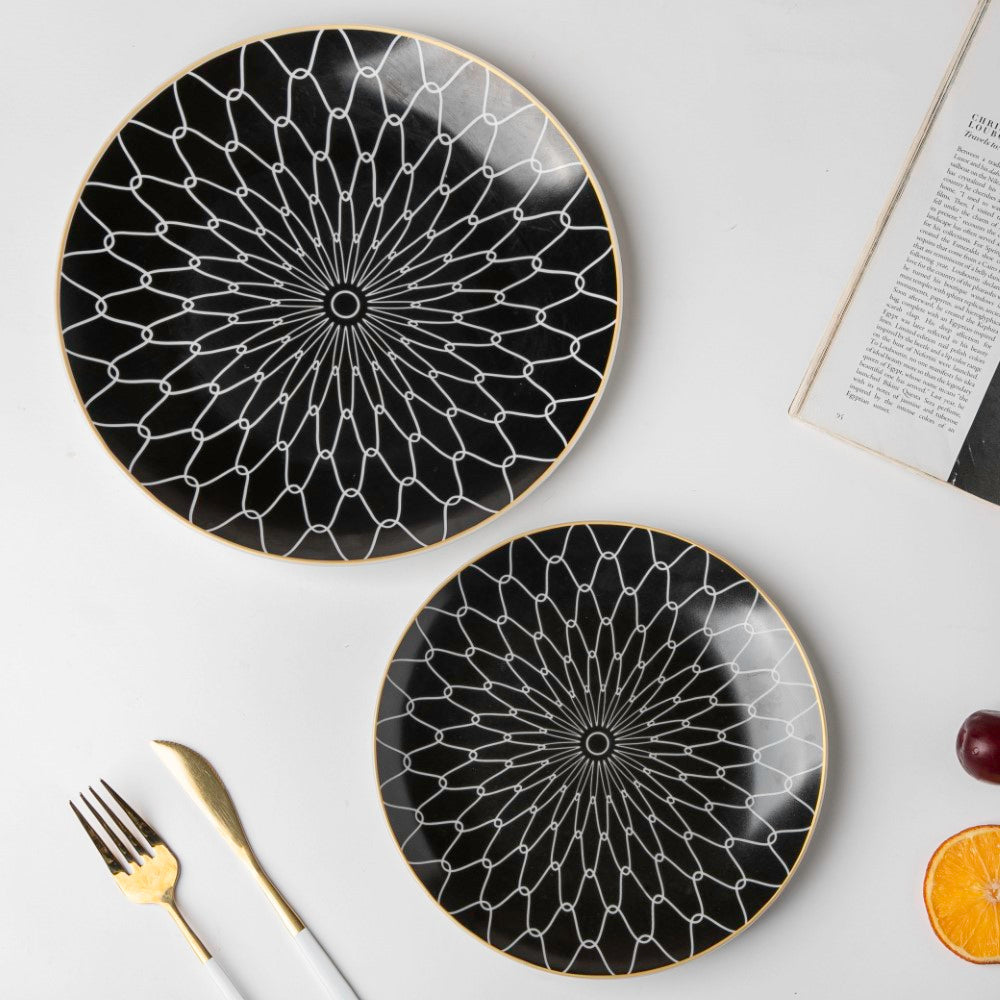 Trellis Gloss Ceramic Plate For Snacks Black 8 Inch Nestasia