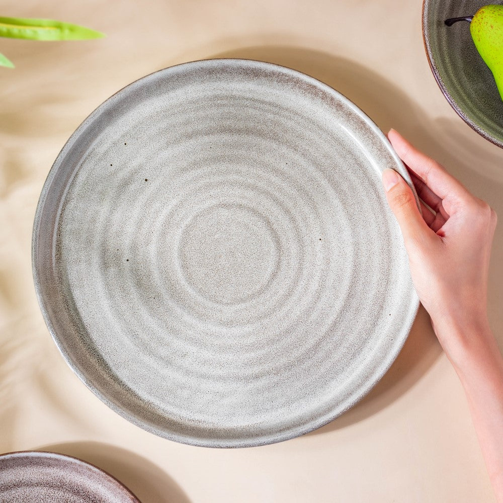 Spiral Handcrafted Dinner Plate Grey 10 Inch Nestasia