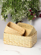 Handmade Seagrass Storage Basket Set of 3 for Tabletop, Shelf, and Closet Organization