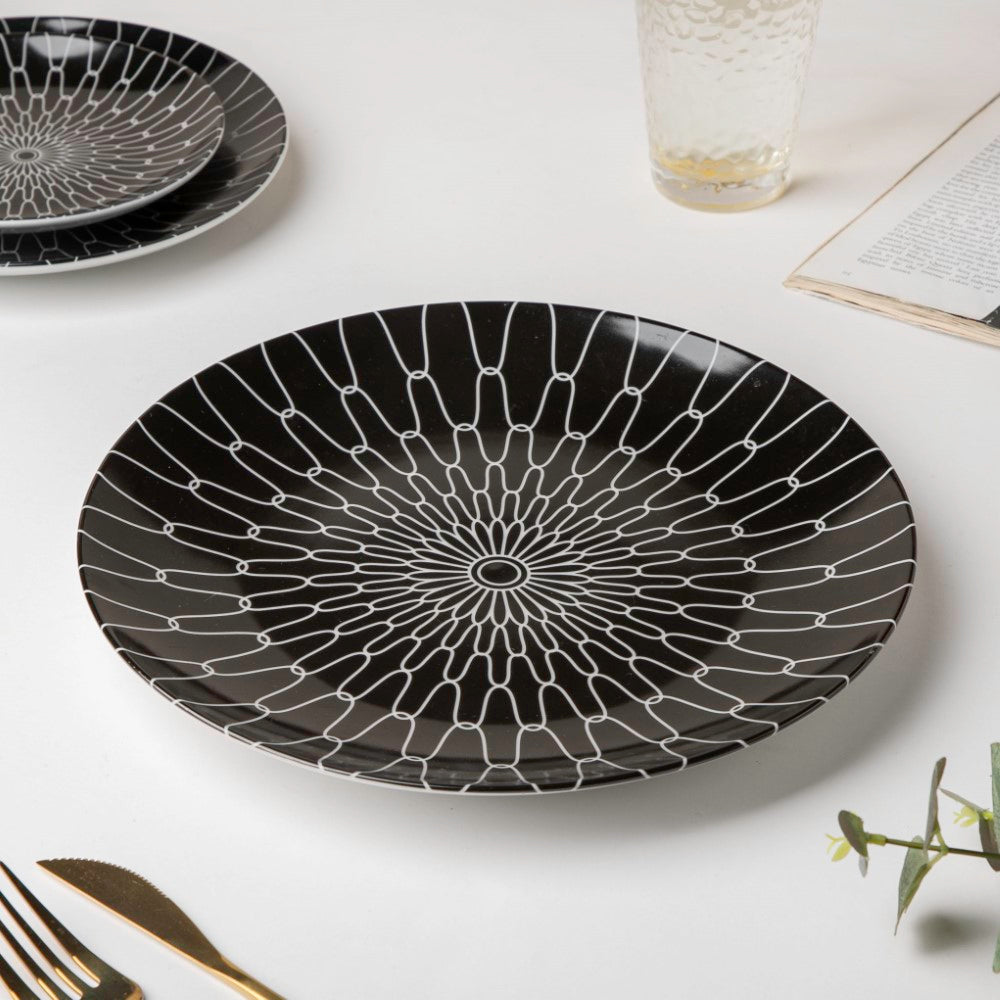 Trellis Gloss Ceramic Dinner Plate Black 10 Inch Nestasia