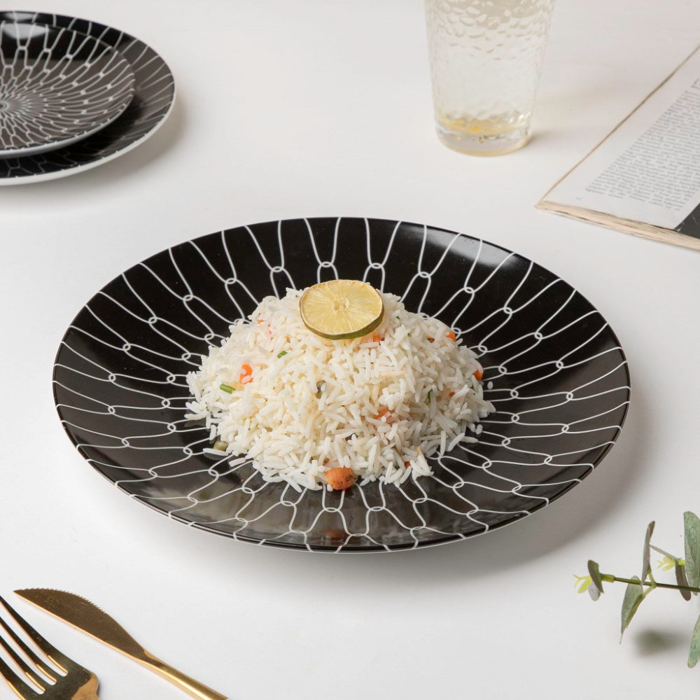 Trellis Gloss Ceramic Dinner Plate Black 10 Inch Nestasia