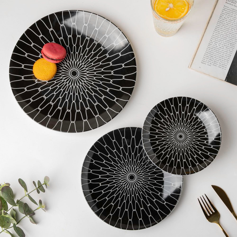Trellis Gloss Ceramic Dinner Plate Black 10 Inch Nestasia