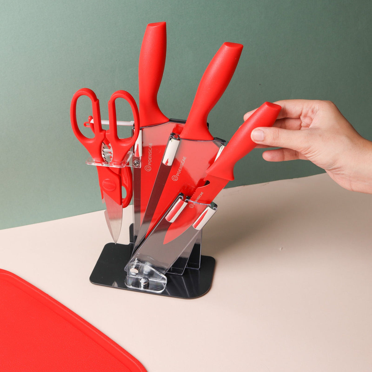 Knife Block Set - Red Nestasia