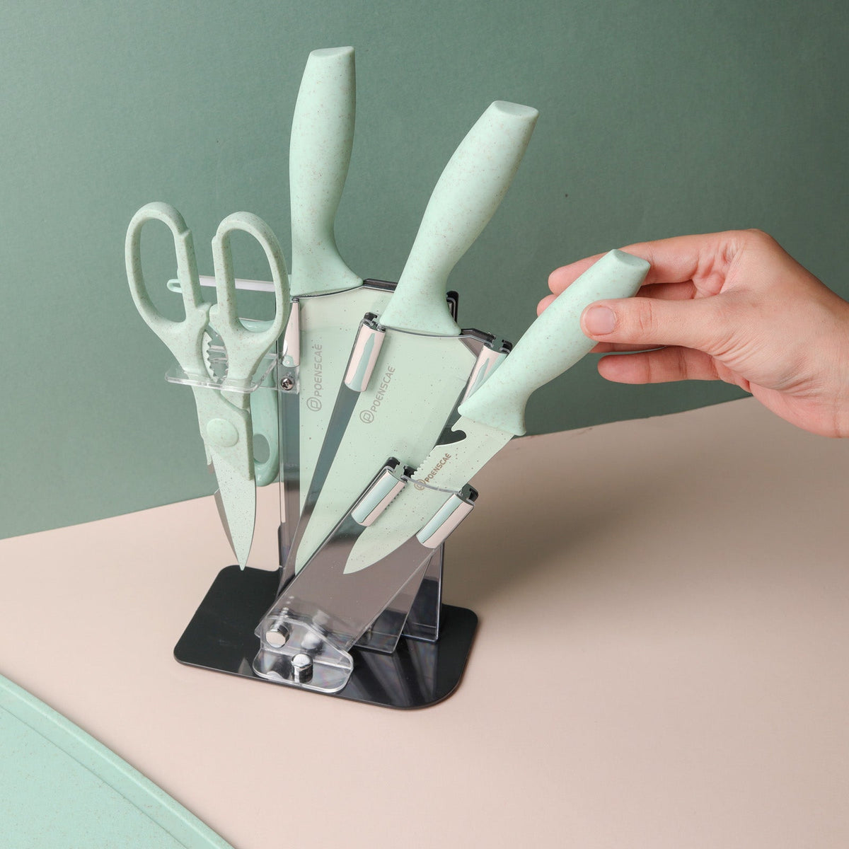 Knife Block Set - Green Nestasia
