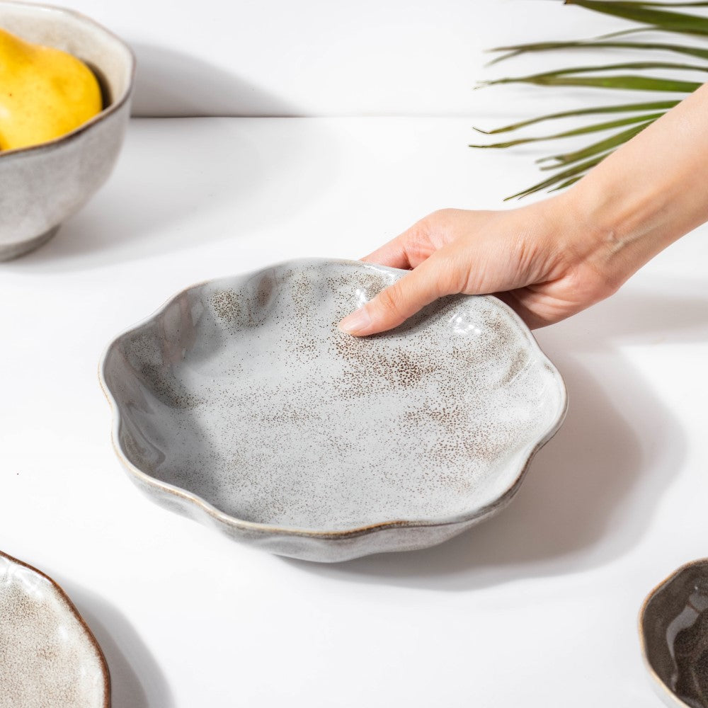 Eclectic Stoneware Wavy Snack Plate Grey 8 Inch Nestasia