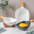 Riona Ceramic Bowl With Wooden Handle Black Nestasia