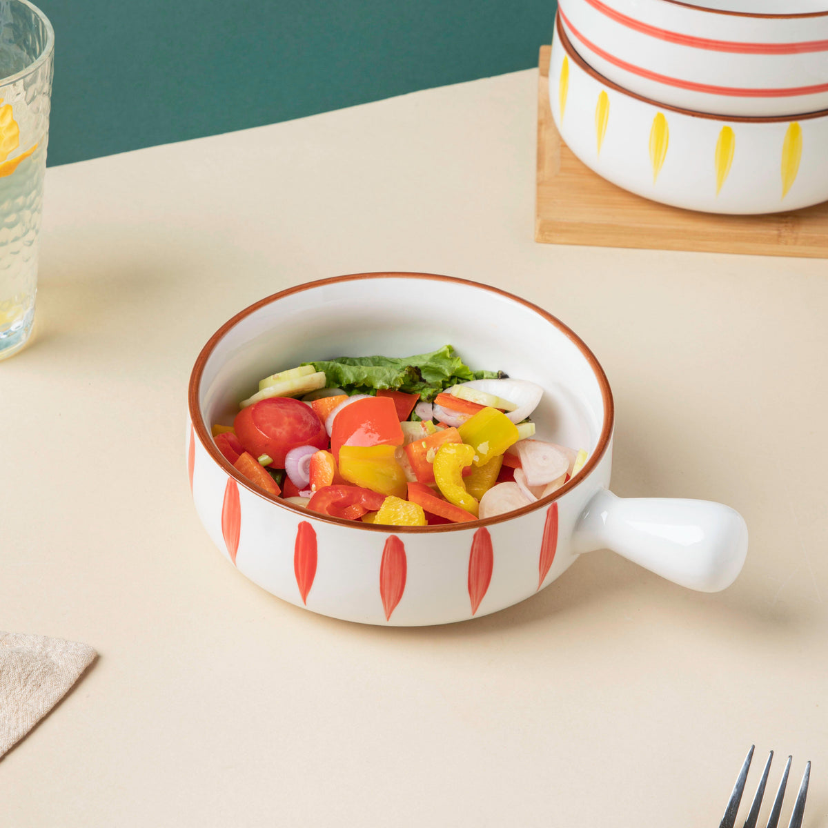 Teardrop Baking Bowl With Handle Red Nestasia