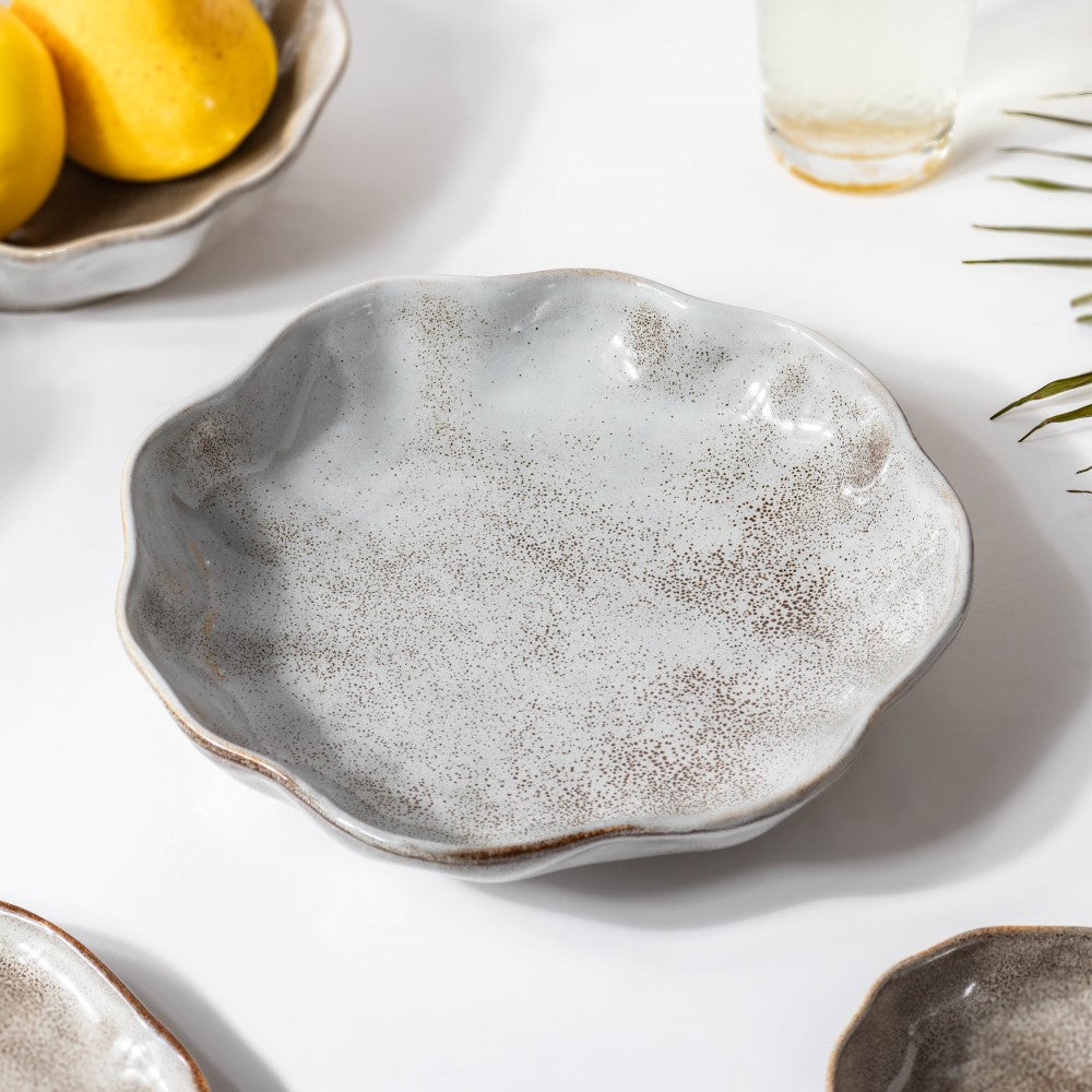 Eclectic Stoneware Wavy Snack Plate Grey 8 Inch Nestasia