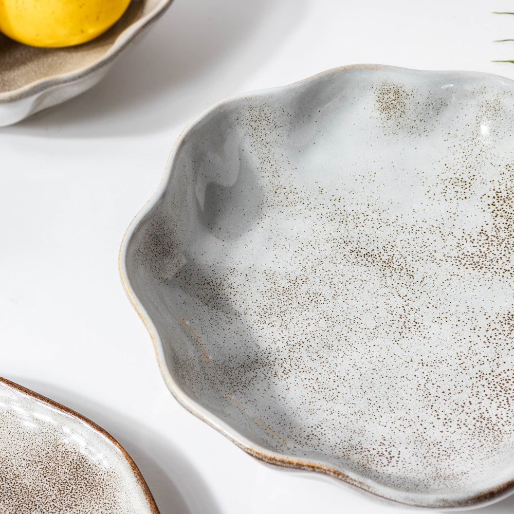 Eclectic Stoneware Wavy Snack Plate Grey 8 Inch Nestasia