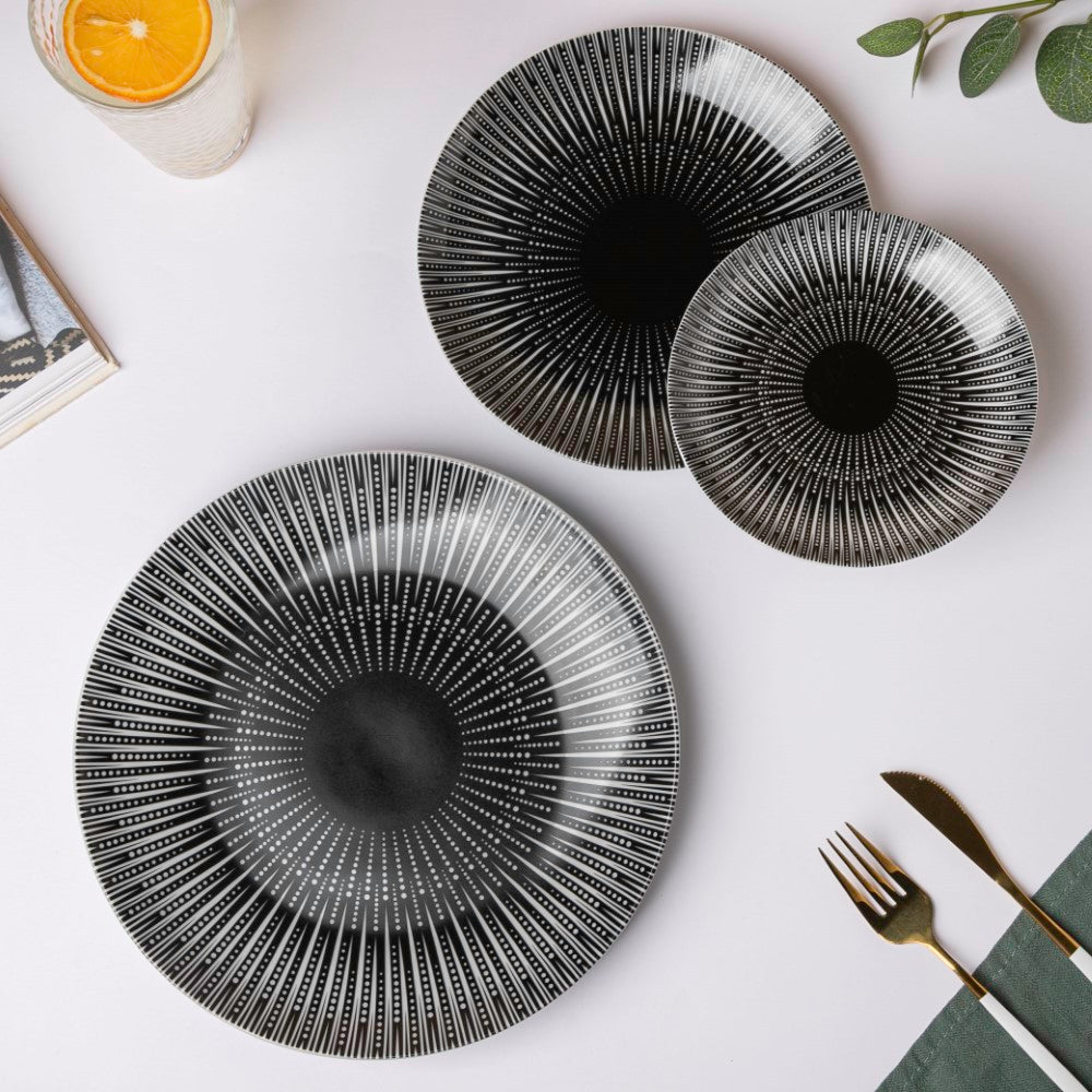 Philocaly Linear Patterned Ceramic Dessert Plate Black 6 Inch Nestasia