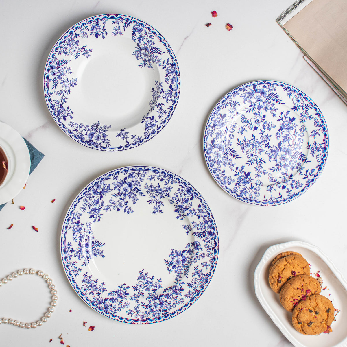 Riona Floral Snack Plate White And Blue 8 Inch Nestasia