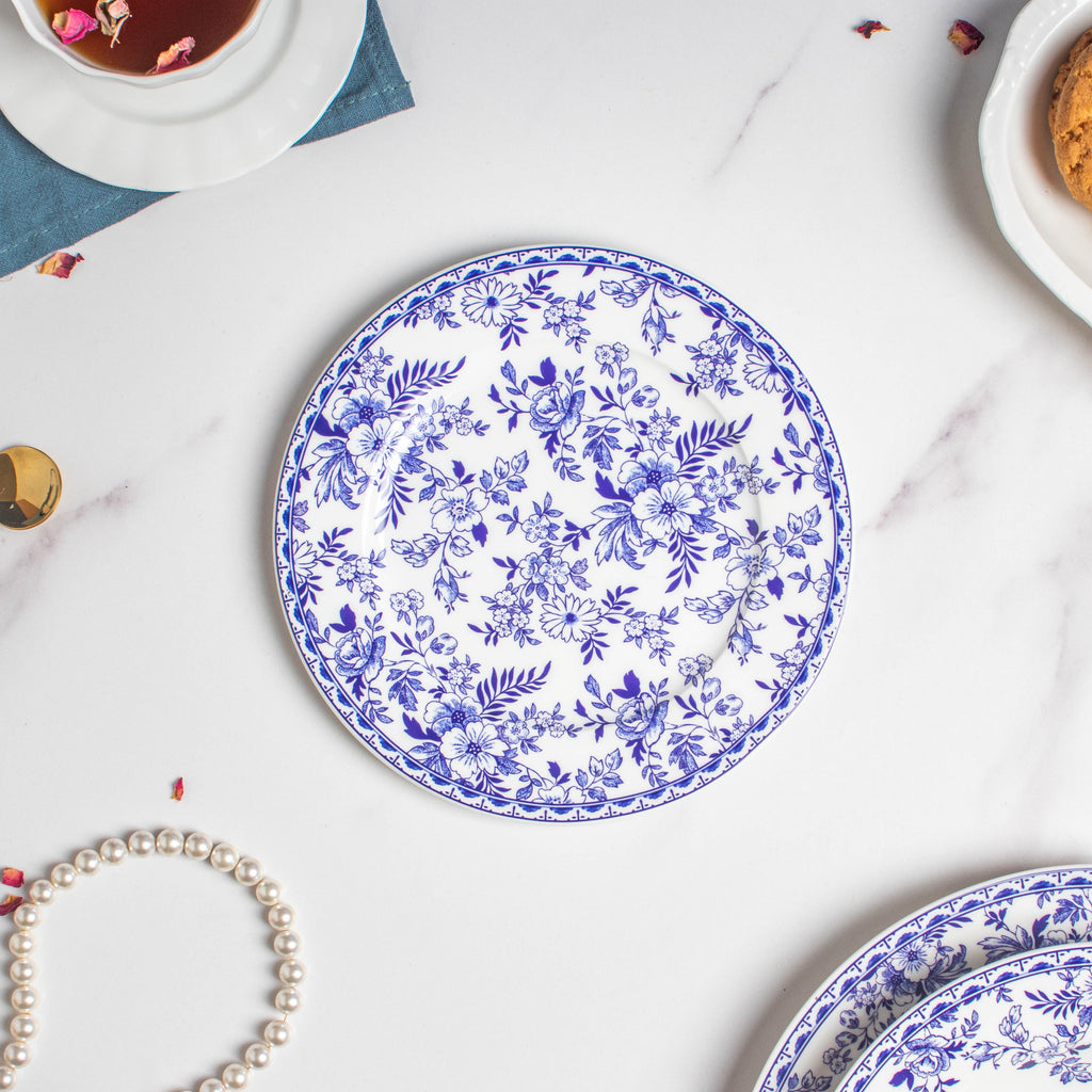 Riona Floral Snack Plate White And Blue 8 Inch Nestasia