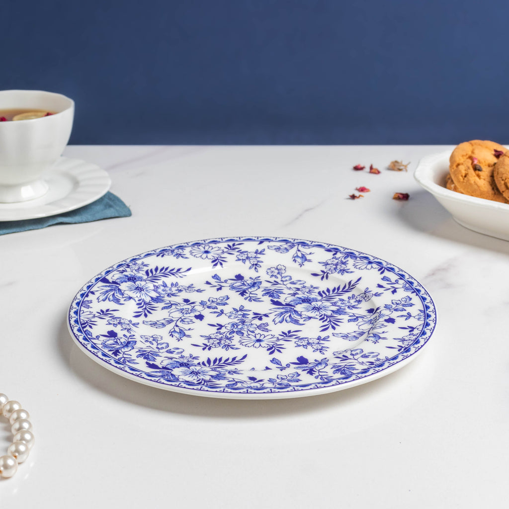 Riona Floral Snack Plate White And Blue 8 Inch Nestasia