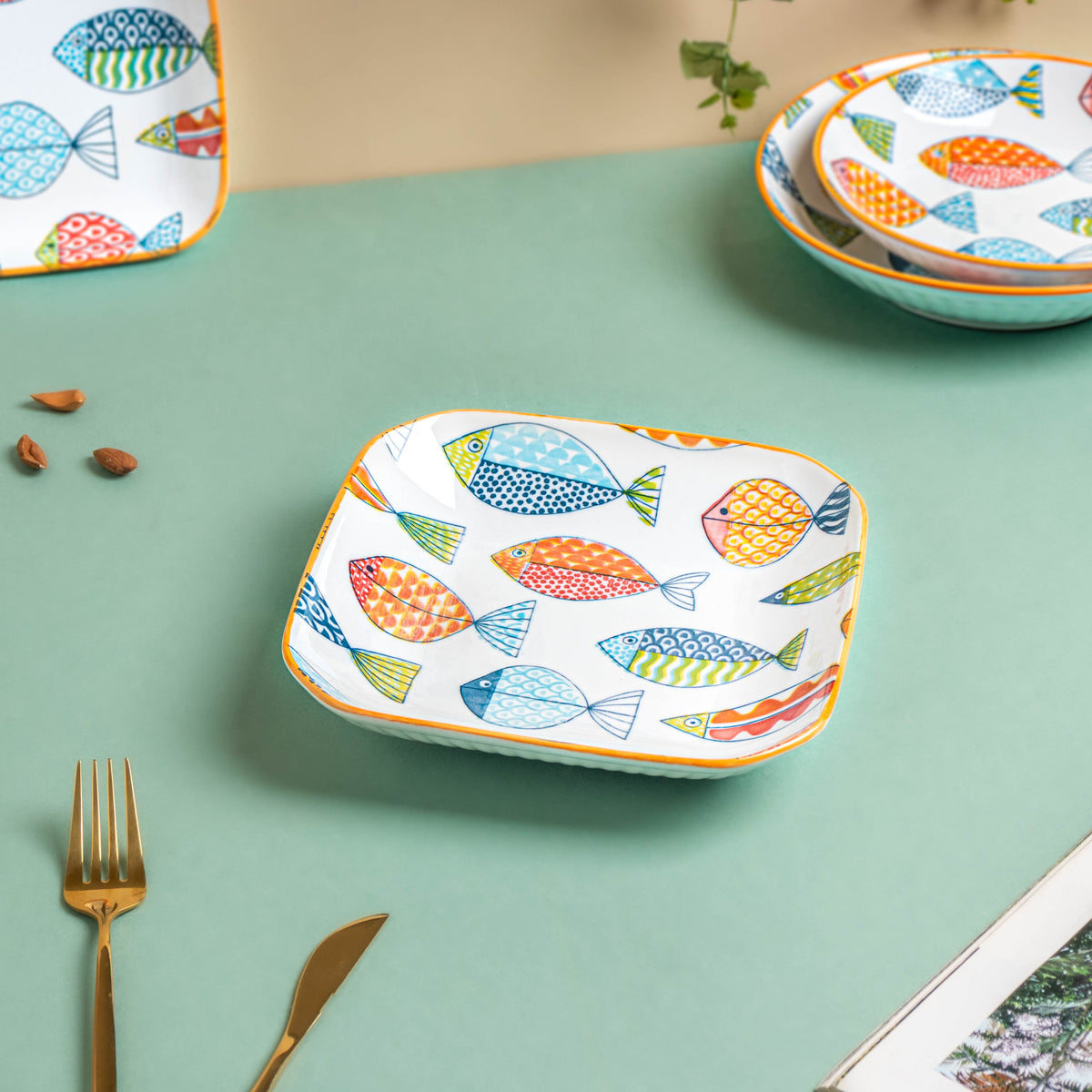 Ukiyo Square Ceramic Snack Plate 8 inch Nestasia