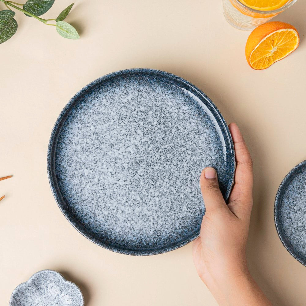 Pebble Glazed Snack Plate Blue White 8 Inch Nestasia