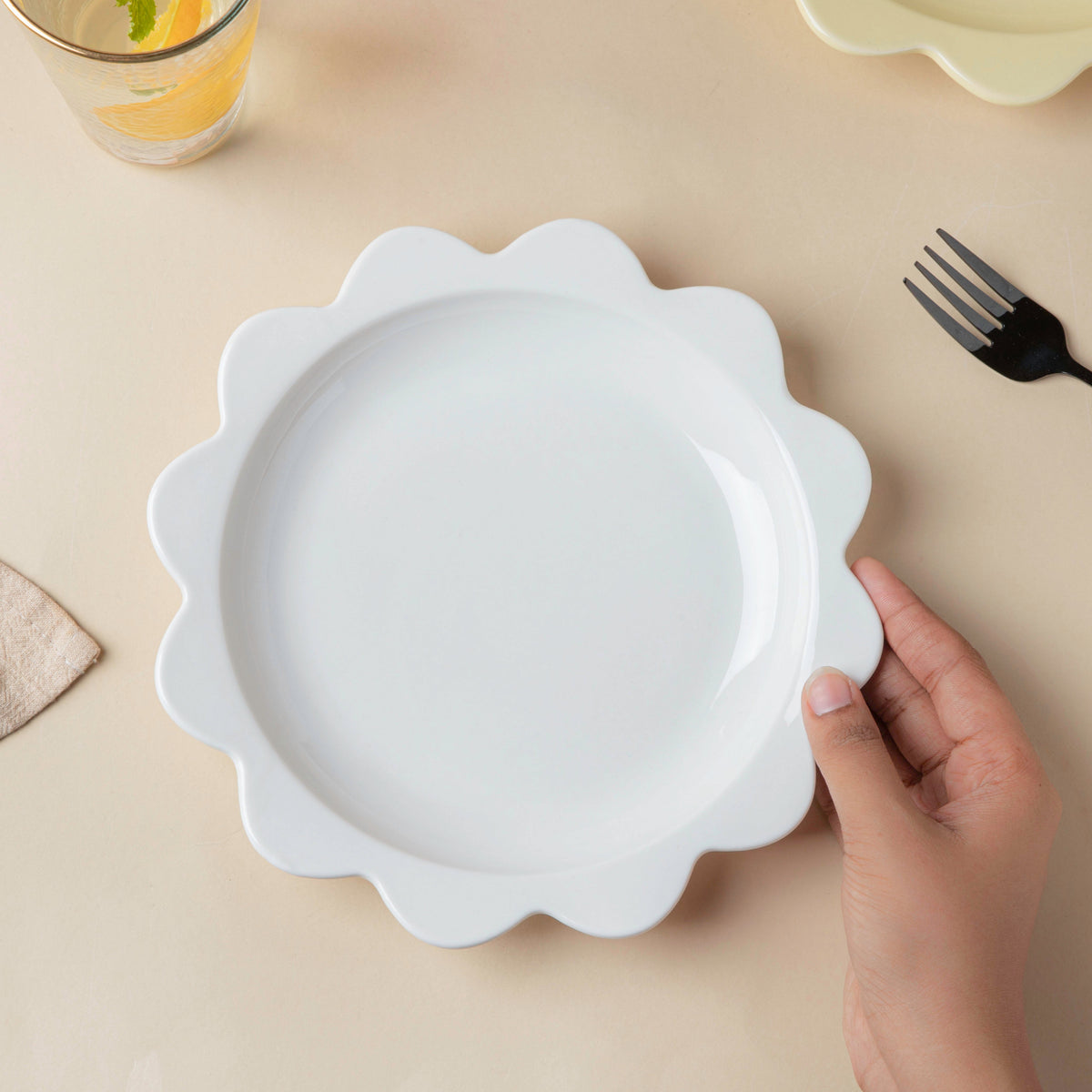 Rosette Ceramic Snack Plate White 8.5 Inch Nestasia