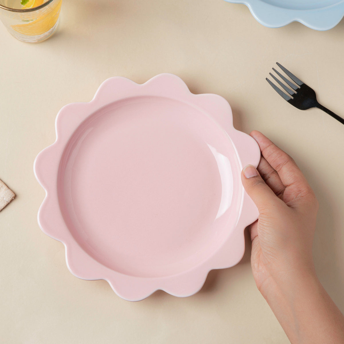 Rosette Ceramic Snack Plate Pink 8.5 Inch Nestasia