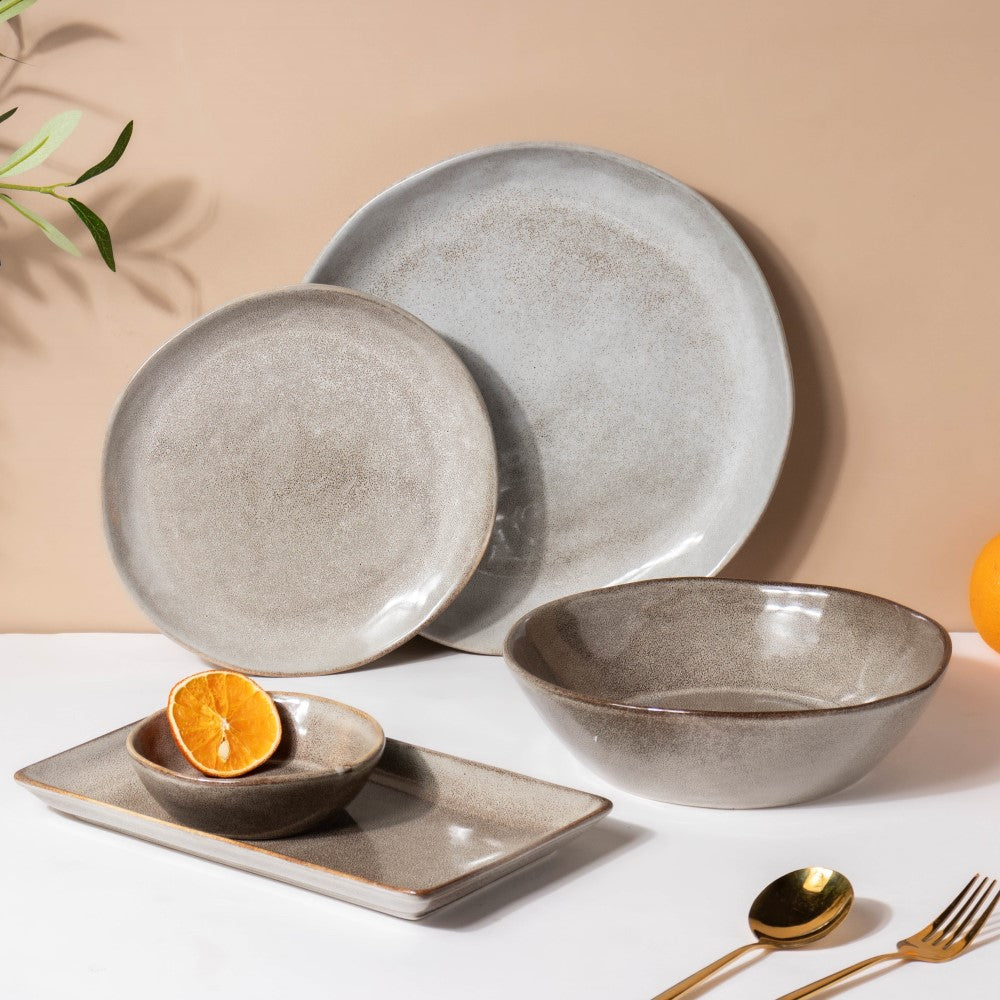 Rustic Handmade Ceramic Long Plate Grey 10 Inch