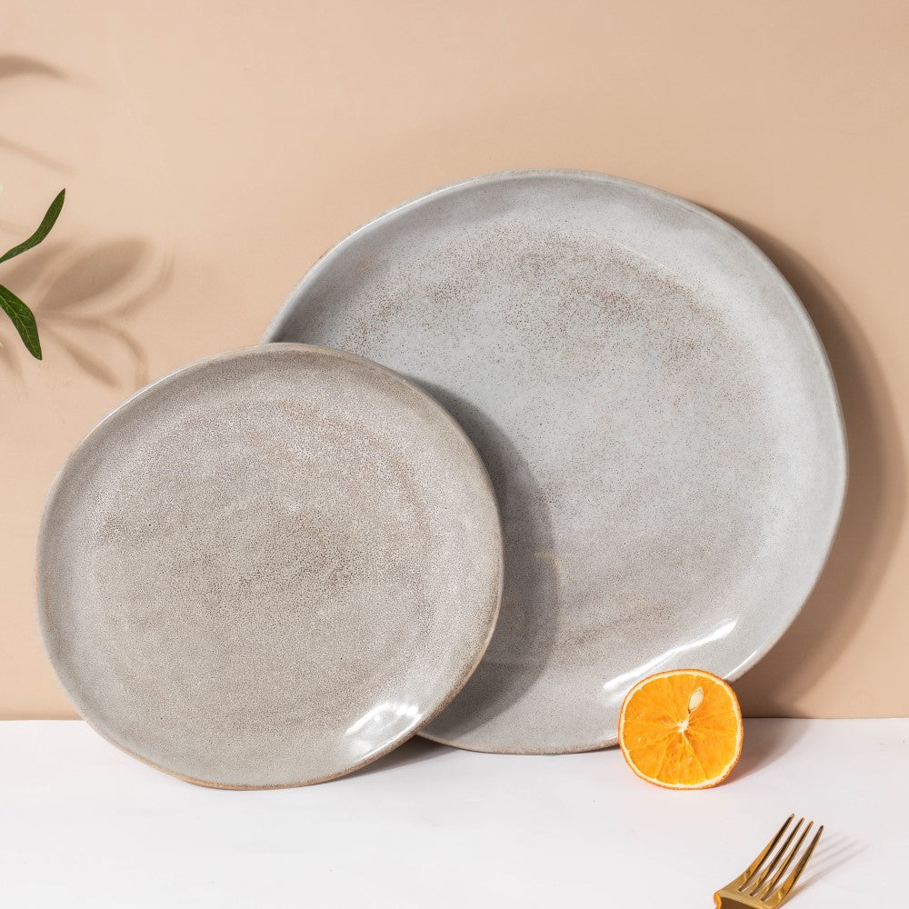 Rustic Handmade Ceramic Snack Plate Grey 8 Inch Nestasia