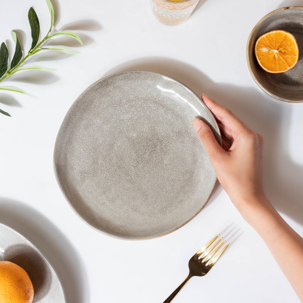 Rustic Handmade Ceramic Snack Plate Grey 8 Inch Nestasia