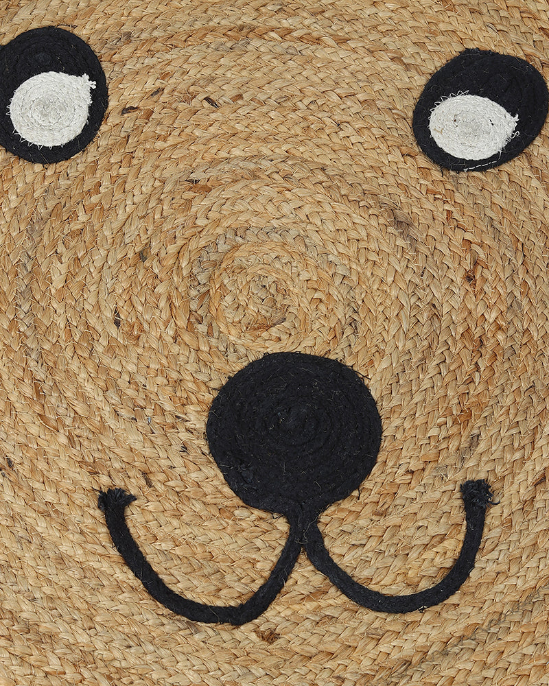 Handwoven Tiger Design Beige Round Jute Carpet For Bedroom And Hall